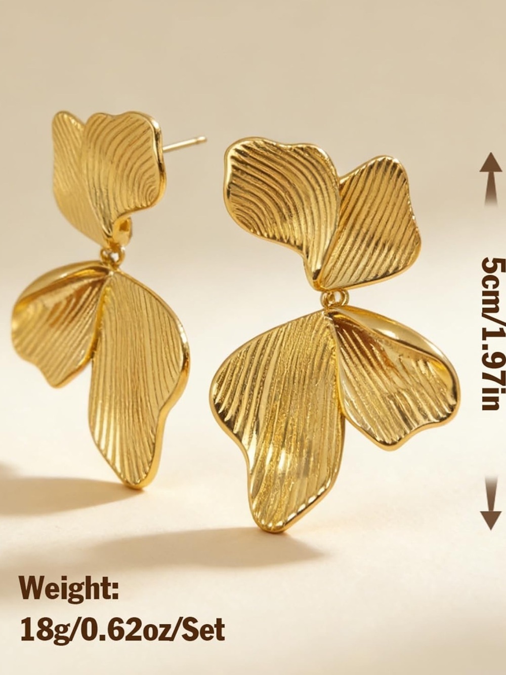 Gold Floral Petal Drop Earrings - Women Jewelry - Picture 4 of 5